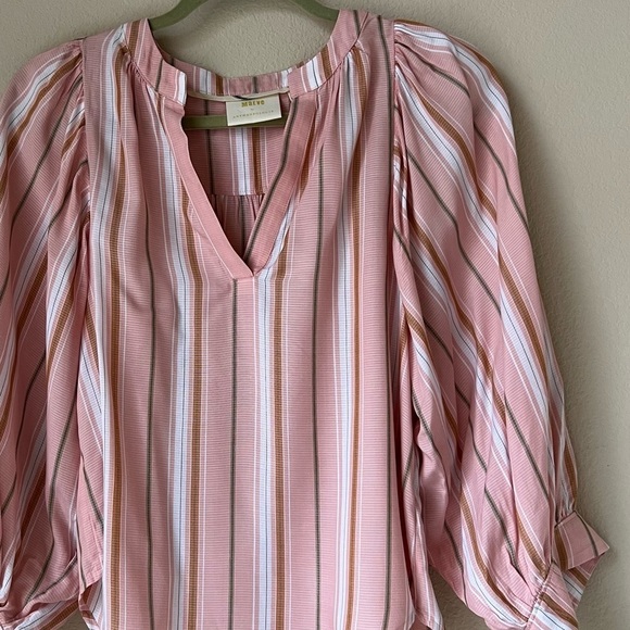 Anthropologie Maeve Byron Striped Balloon Sleeve Blouse X-Small, light pink - Picture 7 of 14